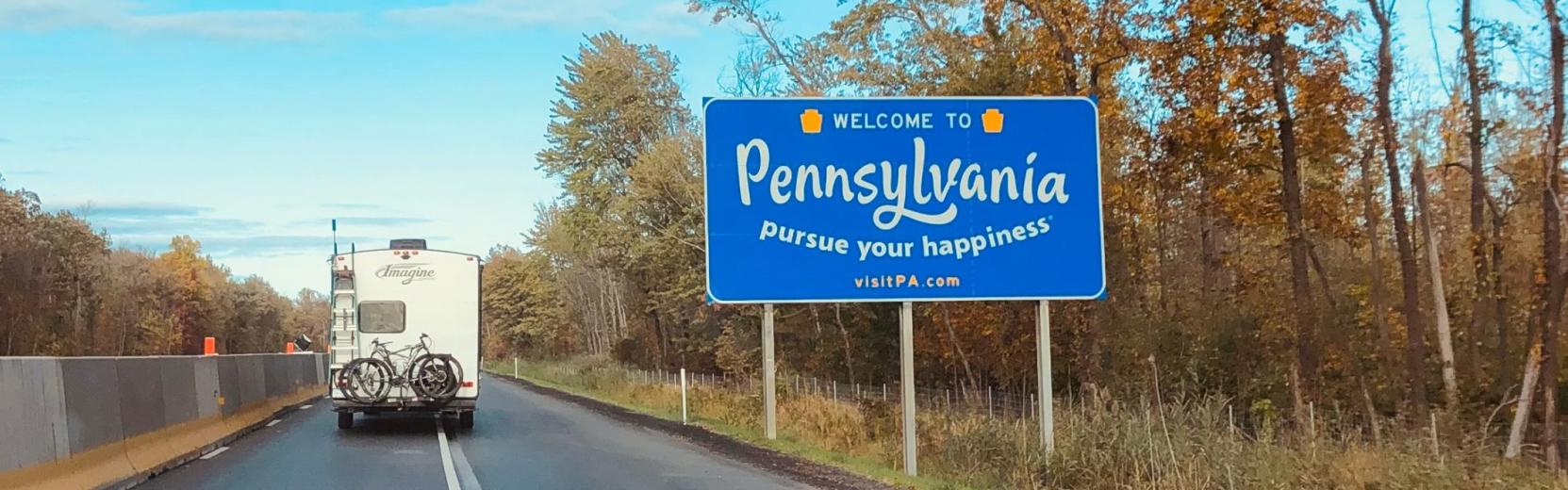 Panneau « Welcome to Pennsylvania » au bord de la route
