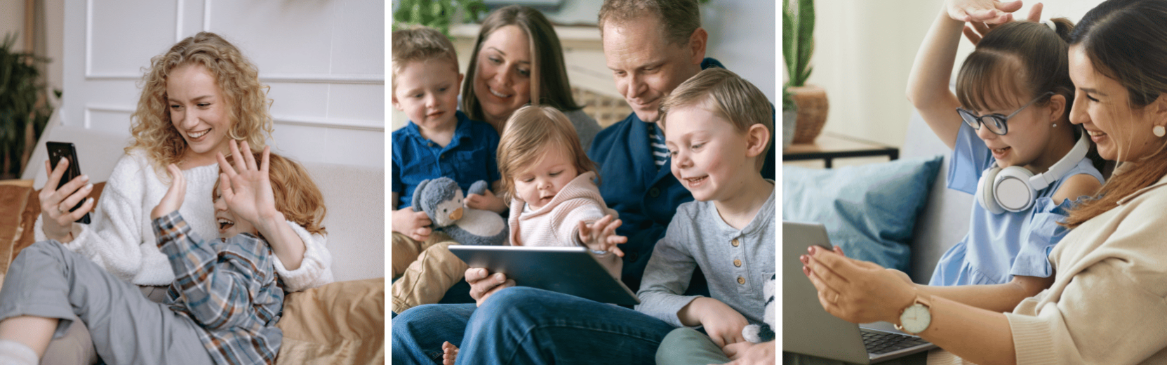 Les familles d'accueil devant leur ordinateur portable ou leur smartphone