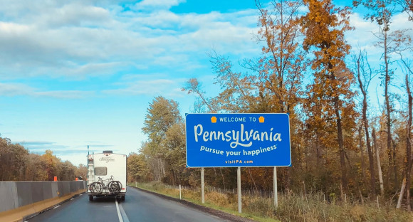 Bienvenue en Pennsylvanie, panneau routier sur l'autoroute